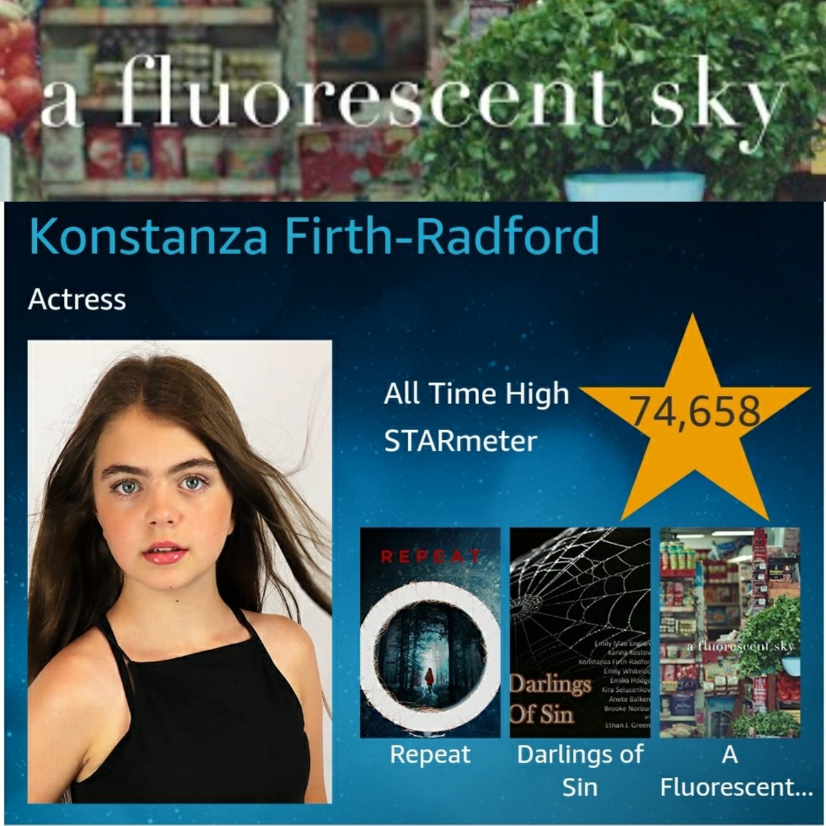Stanzie_Actress's tweet photo. So proud to see the #imdbcredit for @afluorescentsky !! Thank you Harry, Jack, Martin, Olivia and the whole beautiful cast &amp; crew for making my dream come true. I hope all yours come true as well. Can't wait to watch this pick up all its awards 😉😘 Give it some BEANS #AFS!! ❤U https://t.co/ATlSTnDLz4