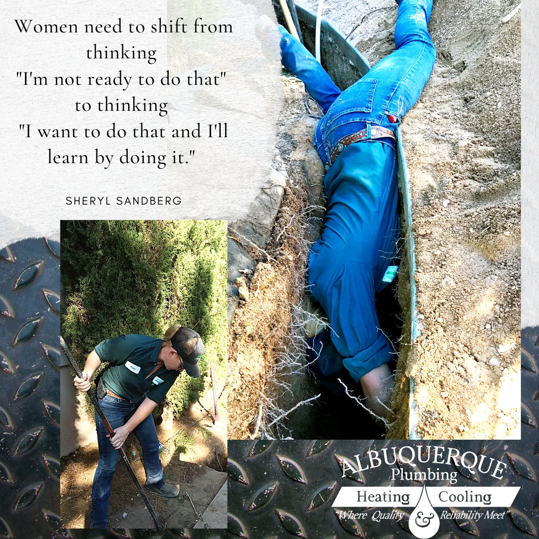 abqplumbing's tweet photo. You can't tell us that she's not a bad a**! Heres to our first female apprentice. It's not just a man's world any more ladies. Let's show them what we can do.
#WomenInTrades #WHVCR #PlumbingPros #WaterLineInstall #girlpower #HvacPros #abqplumbing #abqplumb #apprenticeshipprogram https://t.co/zmRqr0TQwu