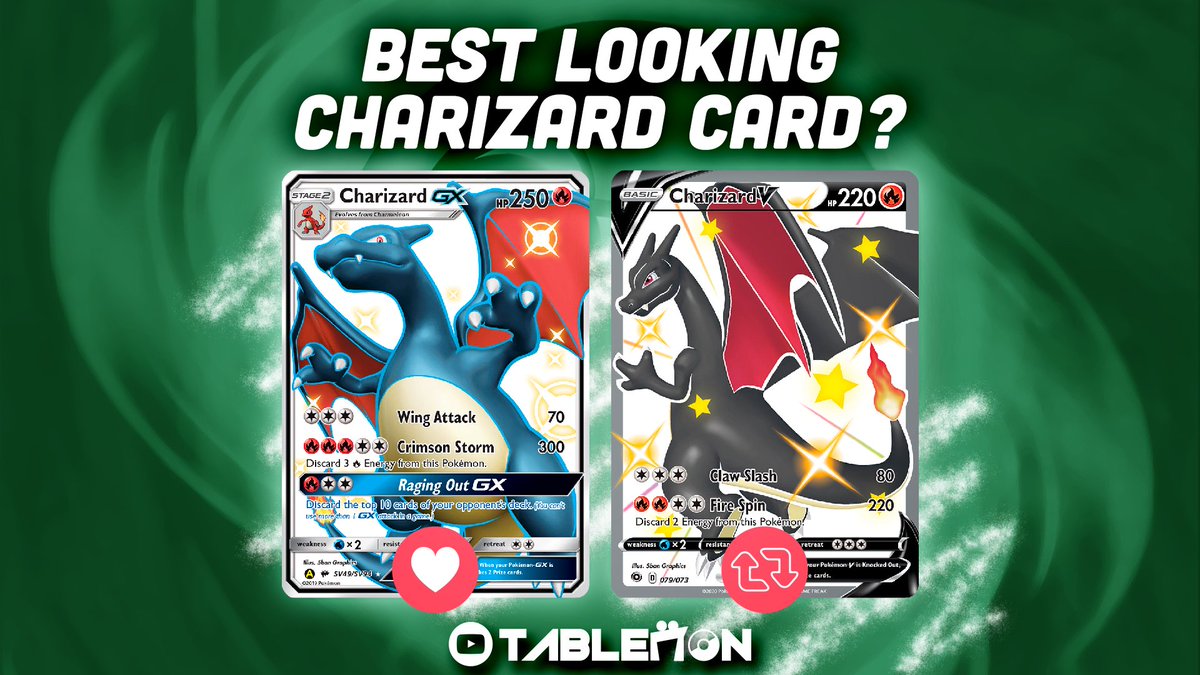 tablemon's tweet image. SHINY CHARIZARD is all the hype right now because of the insane prices it fetches! Which Shiny Charizard looks cooler though?

❤️ for #CharizardGX
🔁 for #charizardV

#Pokemon #PokemonTCG