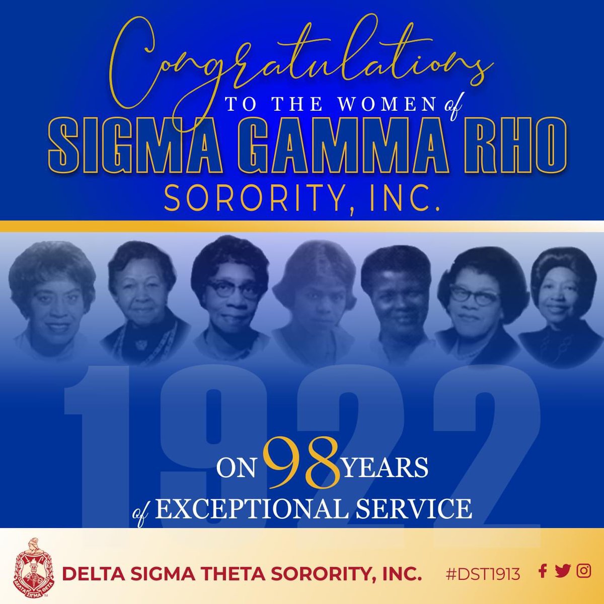 dstinc1913's tweet image. Wishing our Divine 9 sisters of Sigma Gamma Rho Sorority, Inc. the best as they celebrate 98 years of service! #DST1913 #SigmaGammaRho