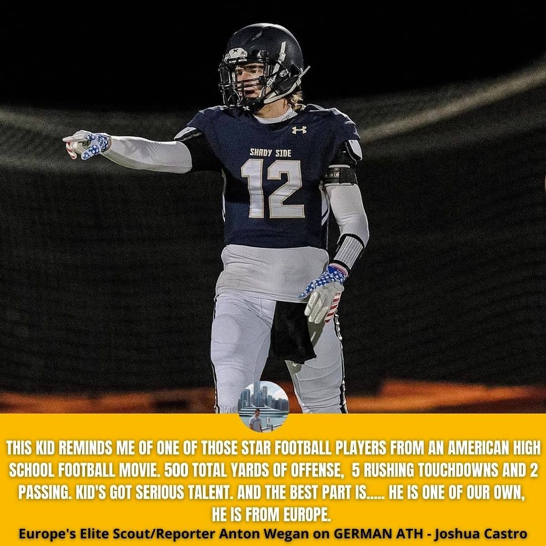 1stlook_sports's tweet photo. @JoshCastro2021  seems unstoppable on the field. That's exactly why he is highly ranked on our top 150 board. 

#athlete #quarterback #punter #runningback #top150 #12 #2 #rankings #highschool #EuropesElite #EuroProduct https://t.co/ulZFB1yX2E