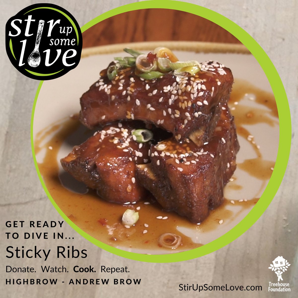 Treehouse_Fdn's tweet photo. GET STICKY WITH IT 
Andrew Brow of High Brow in Northampton is gettin’ saucy with his famous Sticky Ribs! This week’s episode of #StirUpSomeLove is finger lickin’ good – donate now to purchase Episode 9, available now!
https://t.co/kYNdmczGFp https://t.co/BBFHYAeflR