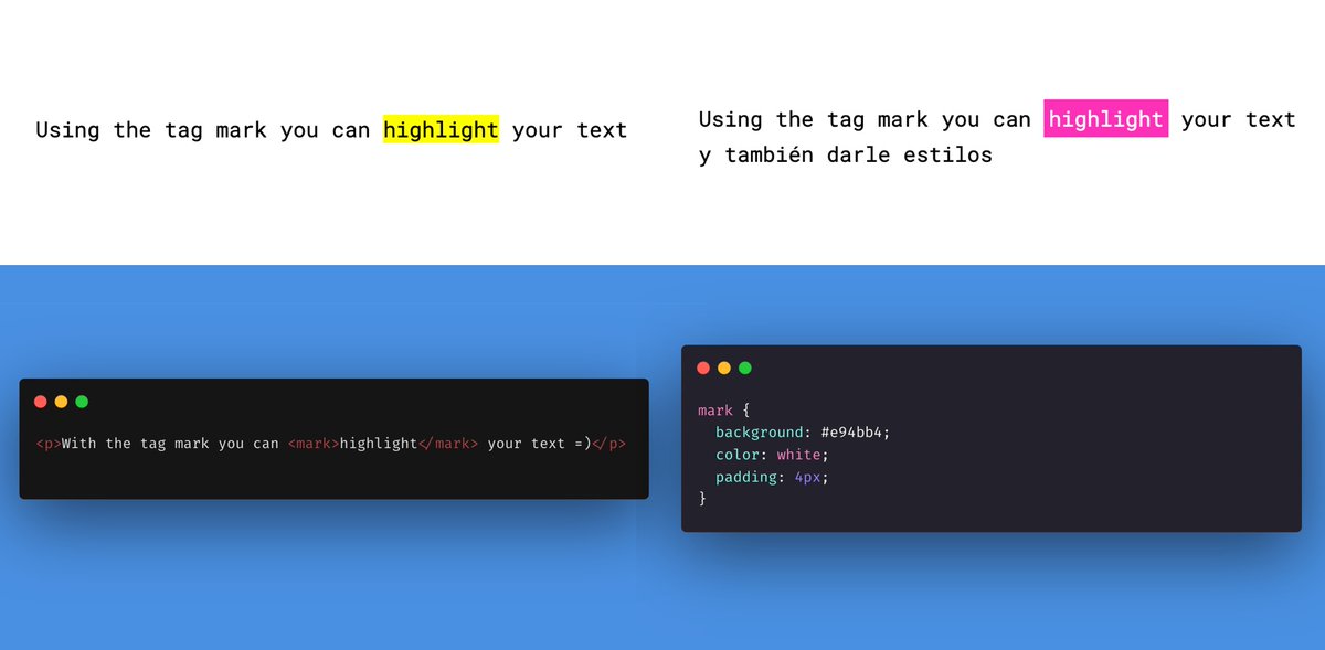 ohjessijess's tweet image. #HTMLTip  Sabías que puedes usar el tag &lt;mark&gt; para resaltar un texto y darle estilos con CSS 🦄