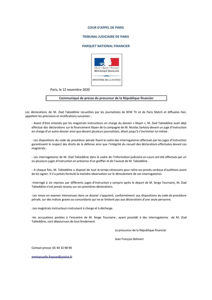pr_financier's tweet image. Communiqué de presse du procureur de la République financier @pr_financier suite aux déclarations de M. Ziad Takieddine