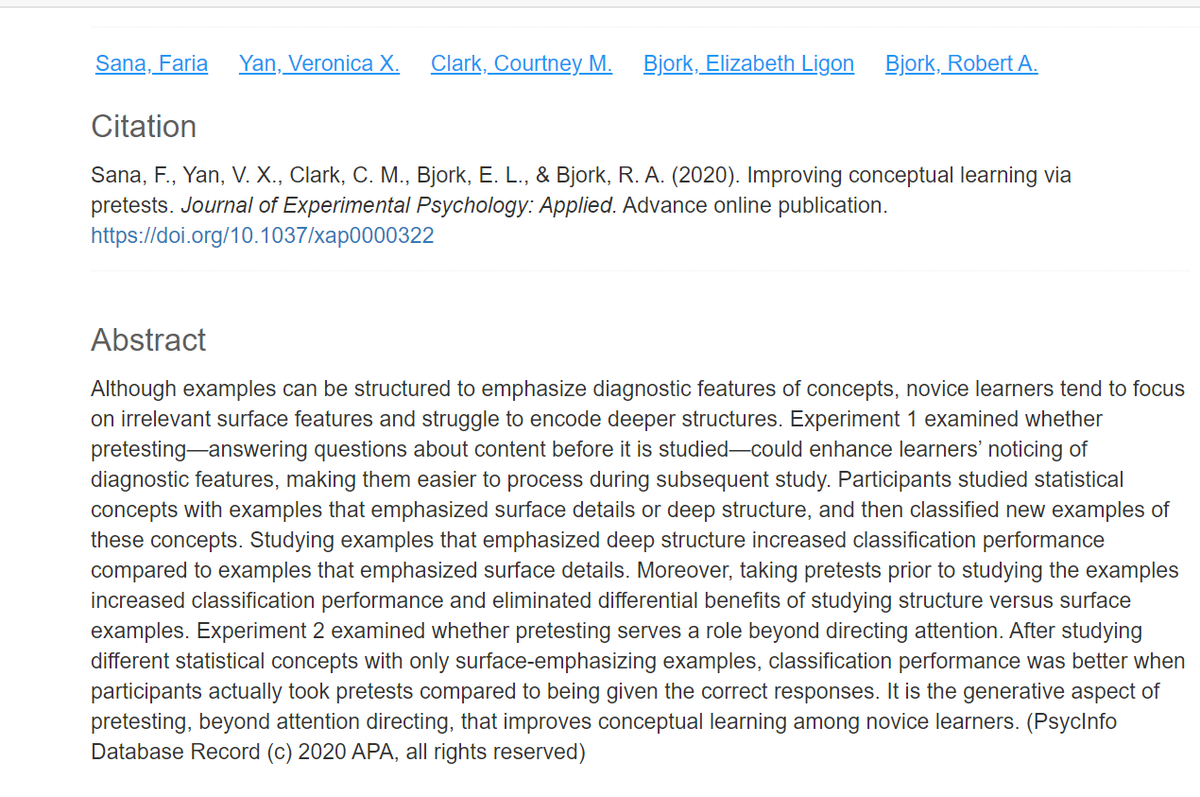 ChanKulatunga's tweet image. Improving conceptual learning via pretests. #cogsci #deepstructure