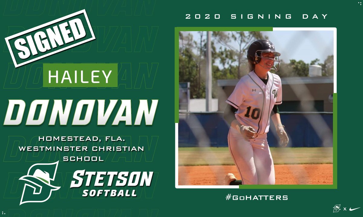 StetsonSoftball's tweet photo. Let's welcome our newest Hatter, Hailey Donovan, joining us from Homestead, Fla. Welcome Hailey to the #HatterFamily!
#GoHatters π€ π₯ https://t.co/x1QrIBQEgx
