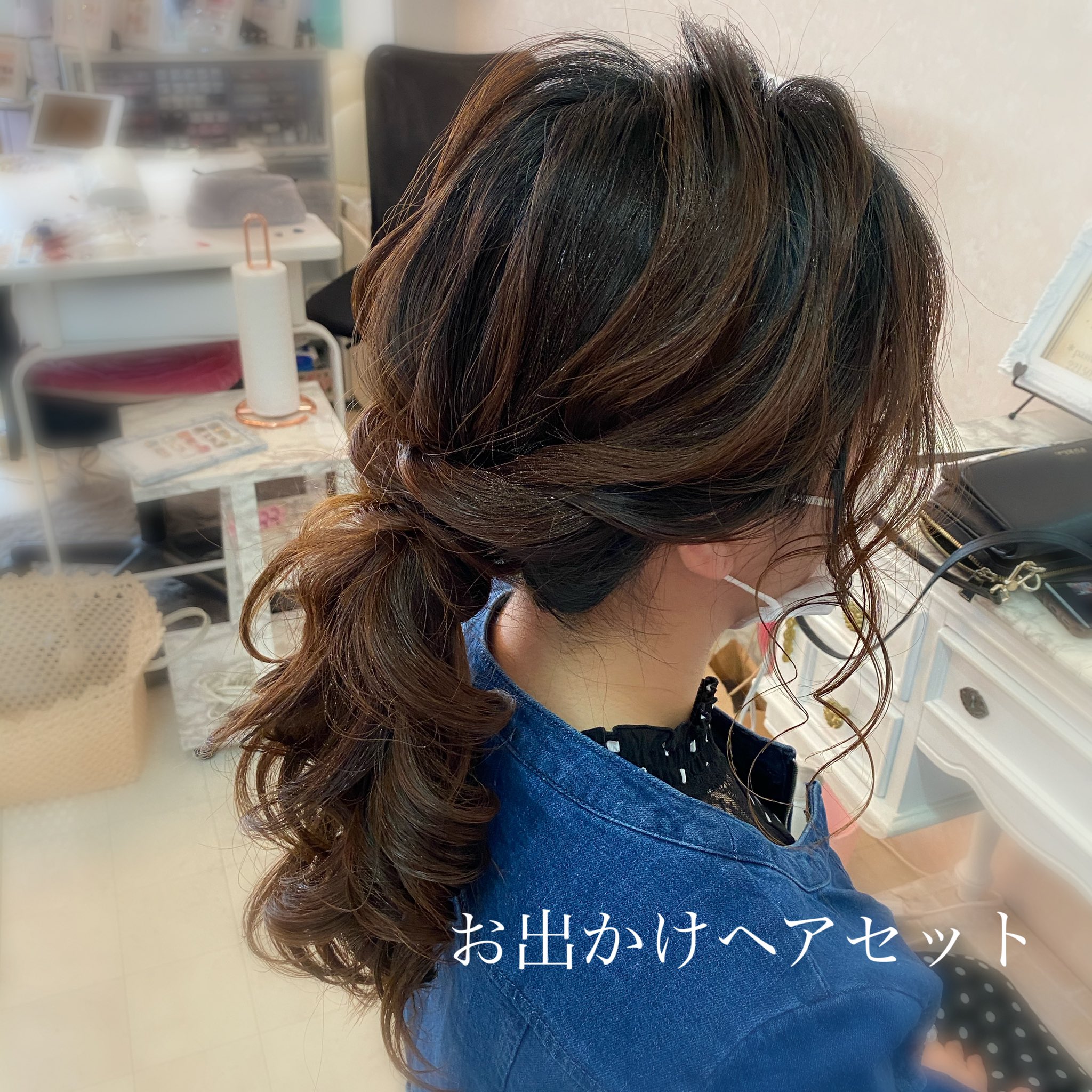 Setsalon Churaku お出かけヘアセット ポニーテール ローポニー ヘアセット ゆるふわ アップヘアー 飲み会 ヘアアレンジ 女子会 成人式髪型 勉強会 出勤ヘアセット 沖縄市ヘアセット 沖縄ヘアセット 勉強家 ネイリスト 働くママ 沖縄