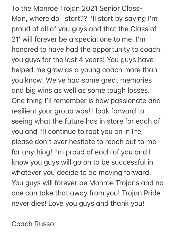 CoachRusso7's tweet photo. Thank you to the MHS 21’ Seniors ✊🏼🛡⚔️ @jacobblosser1 @hbkfola @otduce1 @garrettlewis28 @RayAndersonII_ @Crossjacobs1 @DOPEMANOB @Pook2k &amp; everyone else! https://t.co/c9Bw3u3EYD