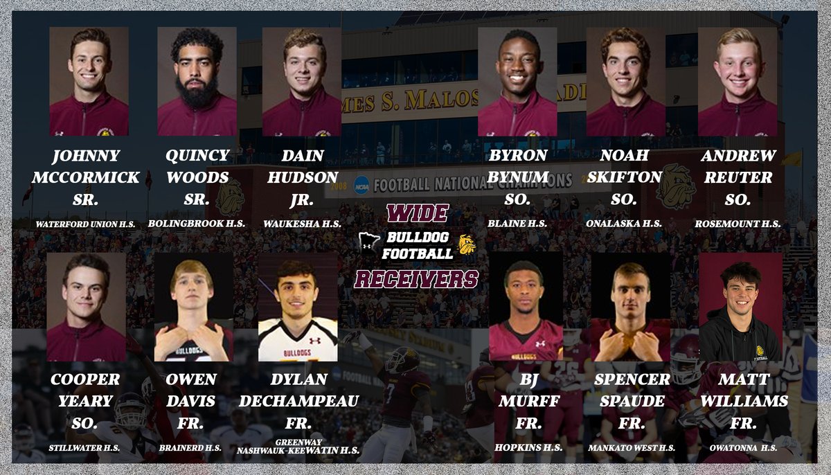 UMD_Football's tweet photo. 🏈 Wide Receiver Week 🚨

Get the YAC!

Can't wait to have these guys stretch the field next year.

https://t.co/UyFbYXLZ4k

#BulldogCountry | #EarnIt https://t.co/05PudIELQP