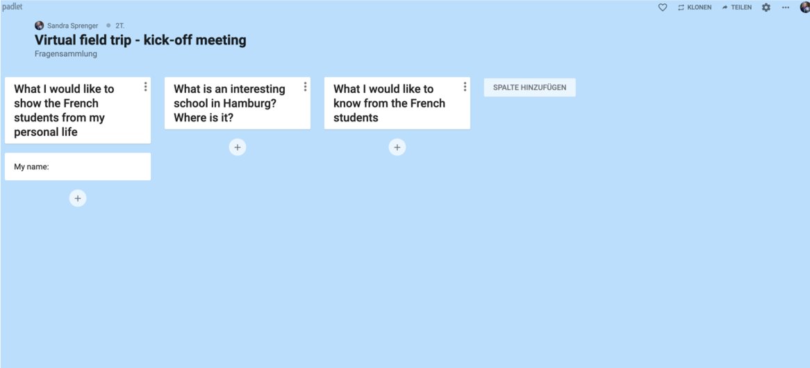 sprenger_s's tweet photo. "What is an interesting school in Hamburg? Where is it?" We prepared these and other questions for our kick-off meeting with the French students next week. Looking forward to it. #VirtEx, #geography, #virtual_exchange https://t.co/NhrrDi7qzk