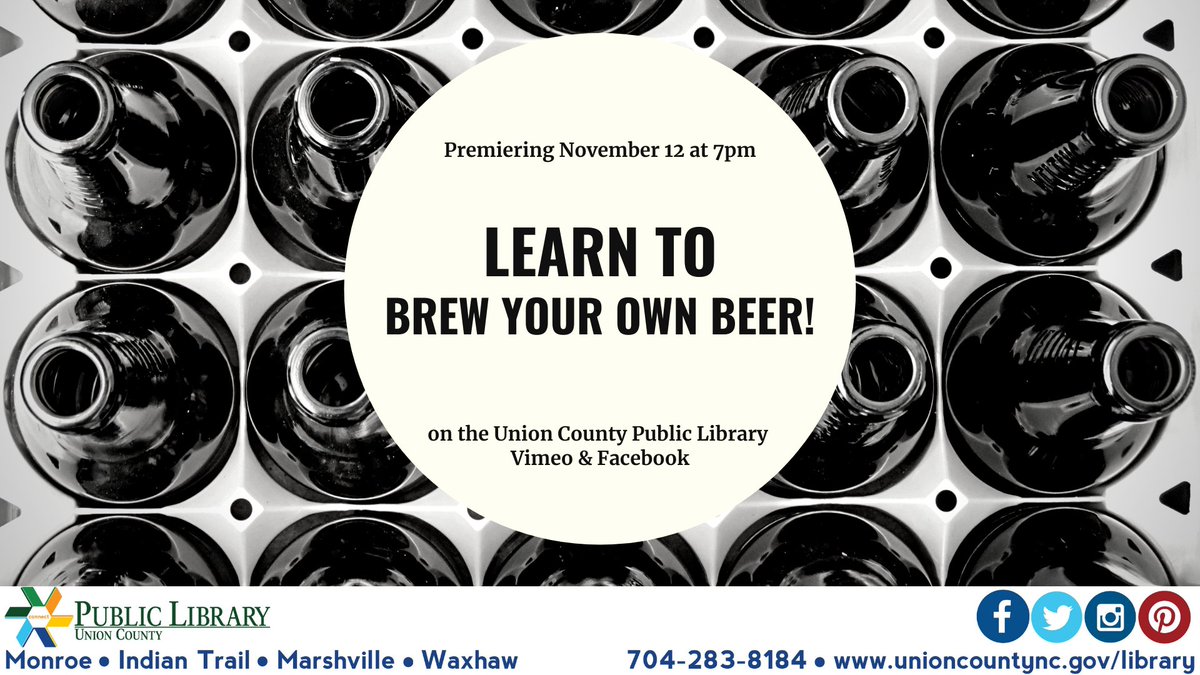 UCPLNC's tweet photo. Tonight is the night to learn all about home brewing! Our video will be posted at 7pm right here on Twitter. #ucplnc #adultprogramming #ucplreference #homebrewing https://t.co/cGGZmYv9s0