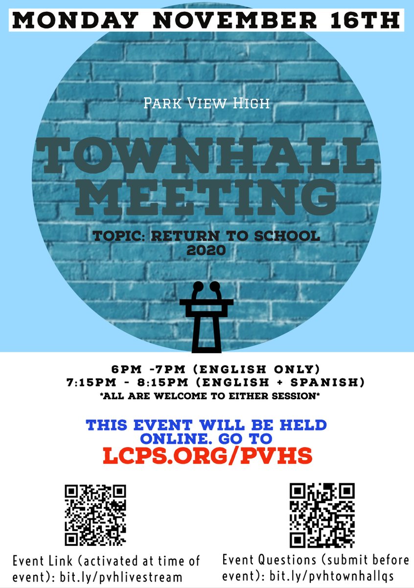 verebteaches's tweet photo. Hybrid Learning will begin on January 21. To help decide if you would like to select in-person or continue distance learning, @Park_View_HS is hosting a Virtual Town Hall on Monday, November 16th at 6:00pm (English only) and 7:15pm (English+Spanish). https://t.co/83wRCzKUkW