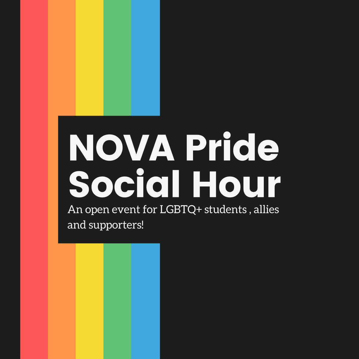 ANStudentLife's tweet photo. NOVA’s Pride Social Hour is a safe meeting space for any of our NOVA LGBTQ+, Allies and Student Supporters. We meet every Thursday at 1 pm EST. Come by and say hi, introduce yourself and make some great new friends! Zoom link can be found in the VSU. #NOVAPride https://t.co/jBTmXw7esn