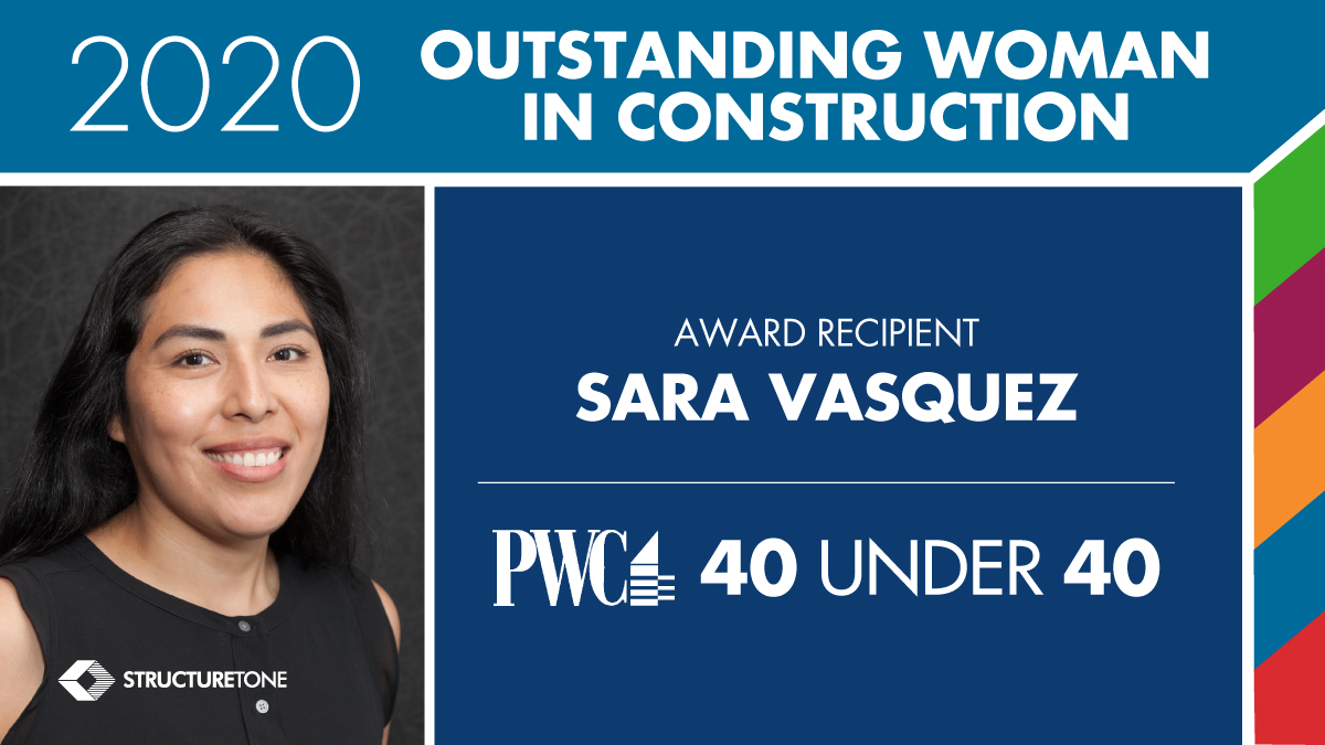 StructureTone's tweet photo. We are #STOproud to announce that Sara Vasquez, project manager in #STONewYork, has been named a 40 Under 40 honoree by @pwctalk! Sara has come up the ranks in construction and uses that experience and her people skills to put everyone around her at ease. Congrats, Sara! #STOWIC https://t.co/JmlP8yCBHm