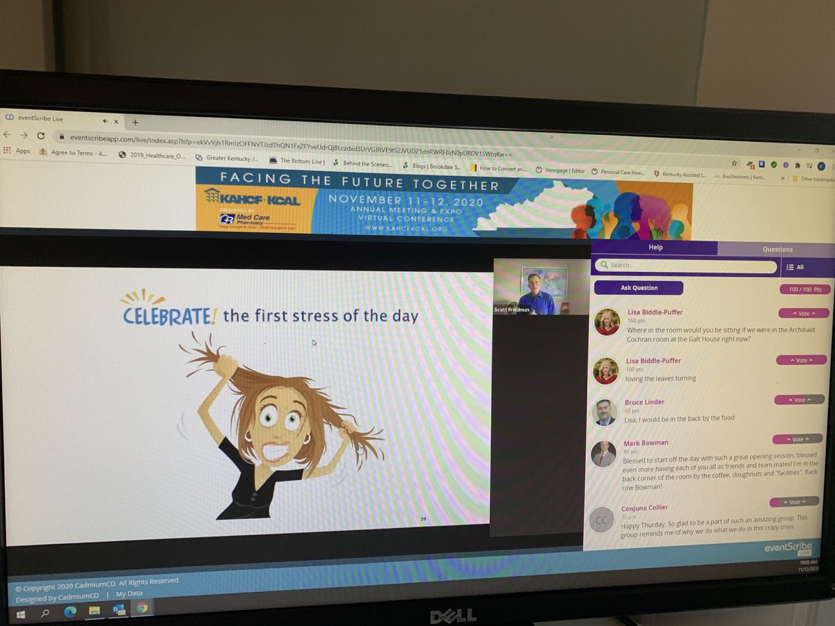 Kentucky_CARE's tweet photo. The second day of our virtual annual meeting & expo has started! Our keynote speaker, Scott Friedman, is helping us stay positive, see the humor in life, and create our own future. Looking forward to a full day of great education sessions & chats with exhibitors
#KAHCFgoesvirtual https://t.co/0dQP88Cl3e