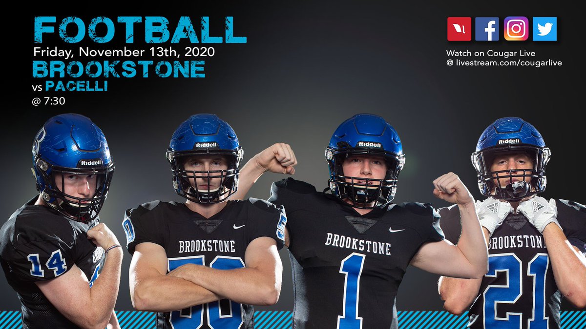 Watch tomorrow night’s football game on Cougar Live at 7 pm against Pacelli! Please join us online to support the COUGS! ‼️🏈 #football #cougars #brookstone #cougarlive  
livestream.com/accounts/14416…