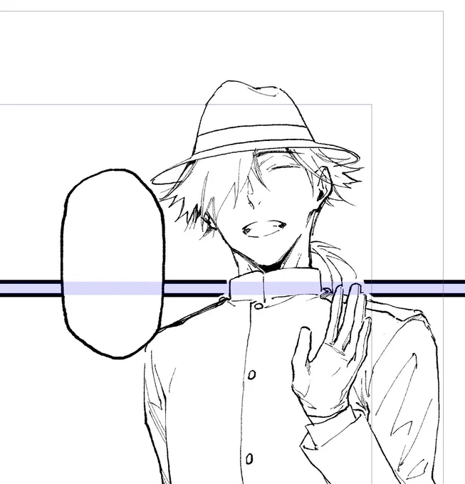 こういうコマぶち抜きをどうすればいいのかわからないまま白塗りつぶしレイヤーの上に線画を置いている…原始的… 