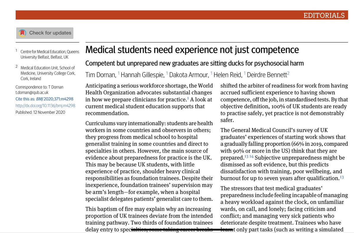 “Competent but unprepared new graduates are sitting ducks for psychosocial harm”

Training and testing students off the job does not alone ensure patient safety. We need to do better.

Our editorial, published today in <a href="/bmj_latest/">The BMJ</a> explores this and more👇🏼

bmj.com/content/371/bm…