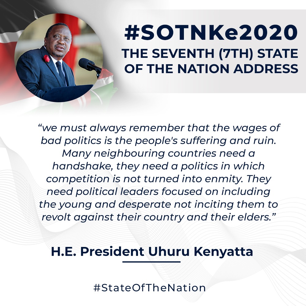 StateHouseKenya's tweet photo. #StateOfTheNation #SOTNKe2020 https://t.co/hlZVFkg45g