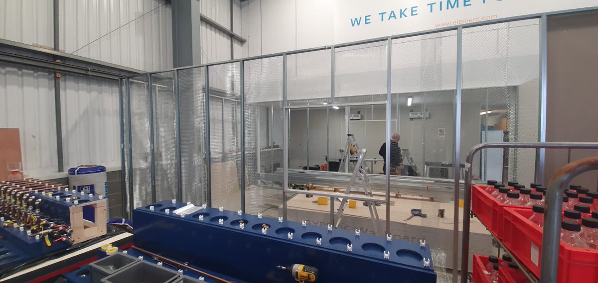 Arcadeoffice's tweet photo. More Deeside pictures. We created a new office &amp; laboratory.  The new equipment in the lab required metal inside the walls and ceiling to create an electro magnetic field.  We used drywall security mesh within the partition cavity and on top of the roof.  #deeside #officespace https://t.co/ObL7BBF074