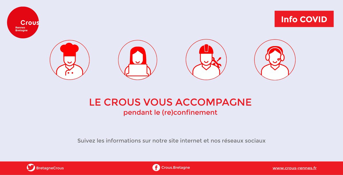 🧐 Le Crous vous accompagne pendant le (re)confinement. Bourses, restauration, logement, aides sociales... toutes les réponses à vos questions sur : crous-rennes.fr/.../informatio…