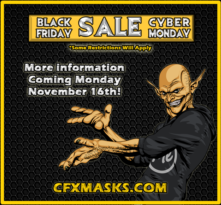 CFXunmasked's tweet photo. #CFX will be having a #BLACKFRIDAY/ #CYBERMONDAY #SALE starting 11/27! More info coming 11/16!
Stay tuned to our social media pages for more info and get a sneak peek into the deals by tuning into our #CFXLIVE! Stream on Friday the 13th!
#CFX #CompositeEffects #CFXMasks https://t.co/dHCLkBVCsg