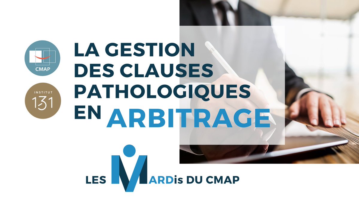 [EVENEMENT] Le 17/11 de 8h30 à 10h00, participez à notre webinar "La gestion des clauses pathologiques en #Arbitrage". Avec Jalal (Jil) EL AHDAB, Jerome Richardot, et Bérangère Clady, Directrice du Pôle MARD au CMAP.
▶️ Inscriptions : bit.ly/2ROWr0V