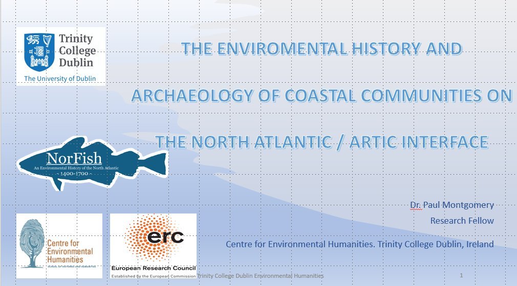 TCEHTCD's tweet photo. Today the centres Dr. Paul Montgomery @PMonty18 gave a talk to the Network of Arctic Researchers in Ireland (NARI) @NARI_Arctic. On the environmental and archaeological remains of coastal communities of North Atlantic #arctic #norfish #4oceans #humanitiesfortheocean https://t.co/jYhzCOMcUD