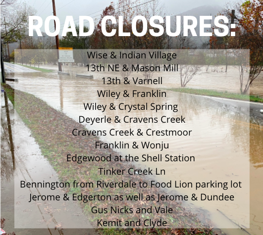 TURN AROUND DON'T DROWN: Here are the road closures in <a href="/CityofRoanoke/">Roanoke, Virginia</a> as of 10 a.m.
bit.ly/2JQzt8T