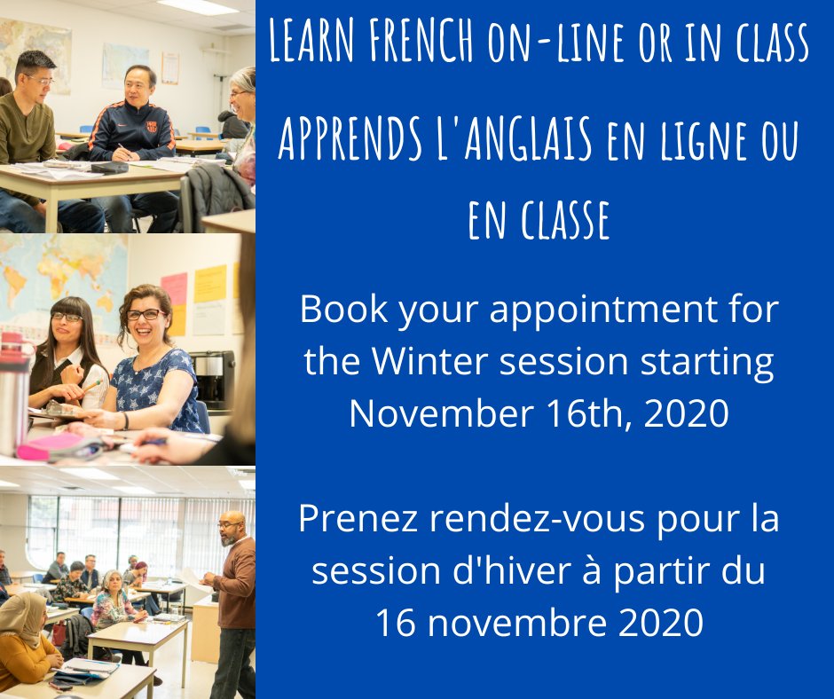 rsb_access's tweet photo. Apprends l'anglais en ligne ou en classe- vous avez le choix!

Les inscriptions aux cours de langue de la session d'hiver 2021 débuteront le 23 NOVEMBRE. Vous pouvez réserver votre rendez-vous en ligne à partir du 16 NOVEMBRE via notre site internet.
https://t.co/aD6UrBPBB0 https://t.co/J5rOl6PVj0