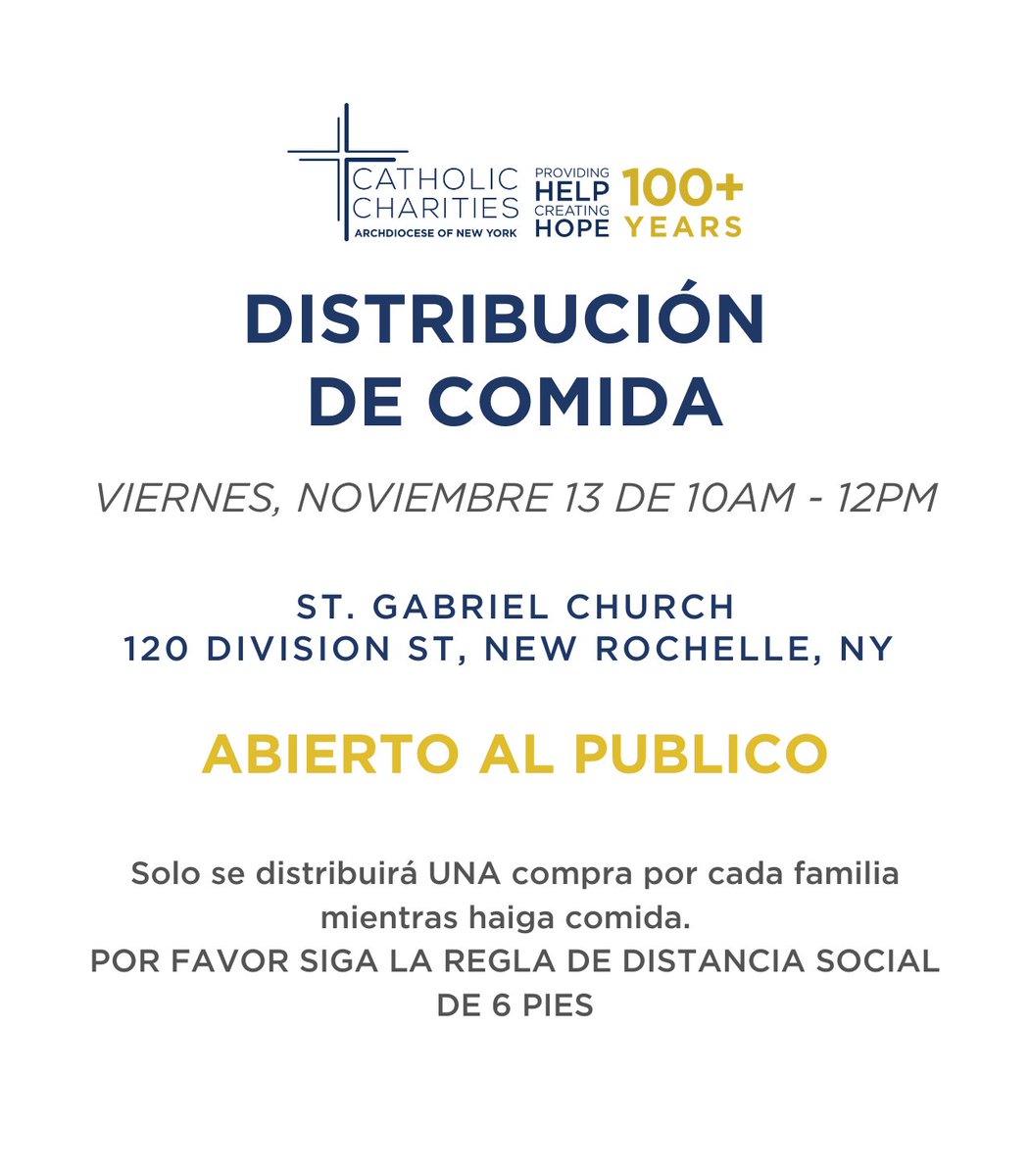CathCharitiesNY's tweet image. EN: FOOD PANTRY TOMORROW! We'll be distributing food from 10am to 12pm at St. Gabriel Church. Info on the flyer.
ES: DESPENSA DE COMIDA MAÑANA! Estaremos dando comida de 10am a 12pm. Mas informacion en el boletín. #providehelp #createhope #covid19 #foodsecurity