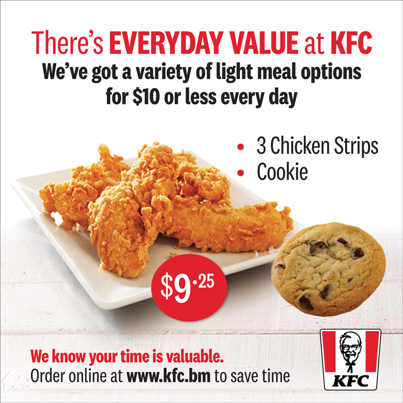 Wondering what to have for lunch today? 
We’ve got a variety of light meal options for $10 or less every day. Remember to order online at  kfc.bm to save time. #KFC