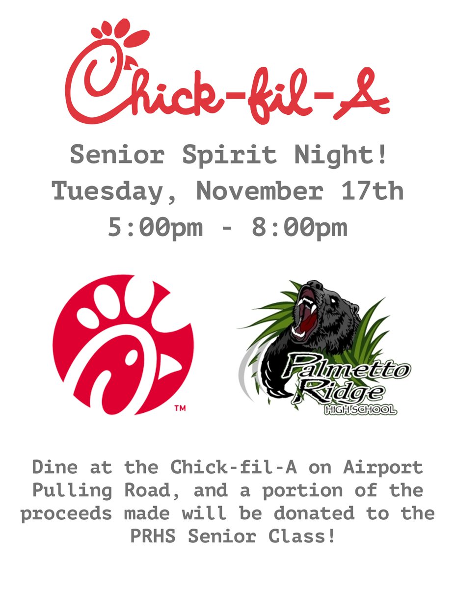 stacymichelle77's tweet photo. Please come out to support the senior class on Tuesday!  @PalmettoRidgeHS @ridge_sga @ridgebears2021 https://t.co/y4YAsLNQZf