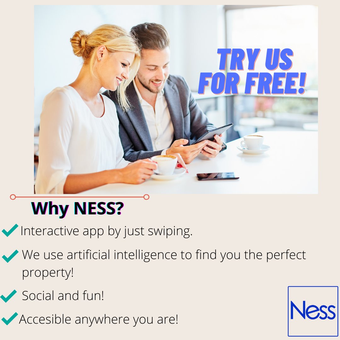 Reasons Why You Should Try US?
✅ Interactive app by just swiping. 
✅ We use artificial intelligence to find you the perfect property!
✅ Social and fun!
✅ Accesible anywhere you are!
.
.
#Nessapp #realestate #househunting #Homeiswheretheheartis #Home #selling #buying #property