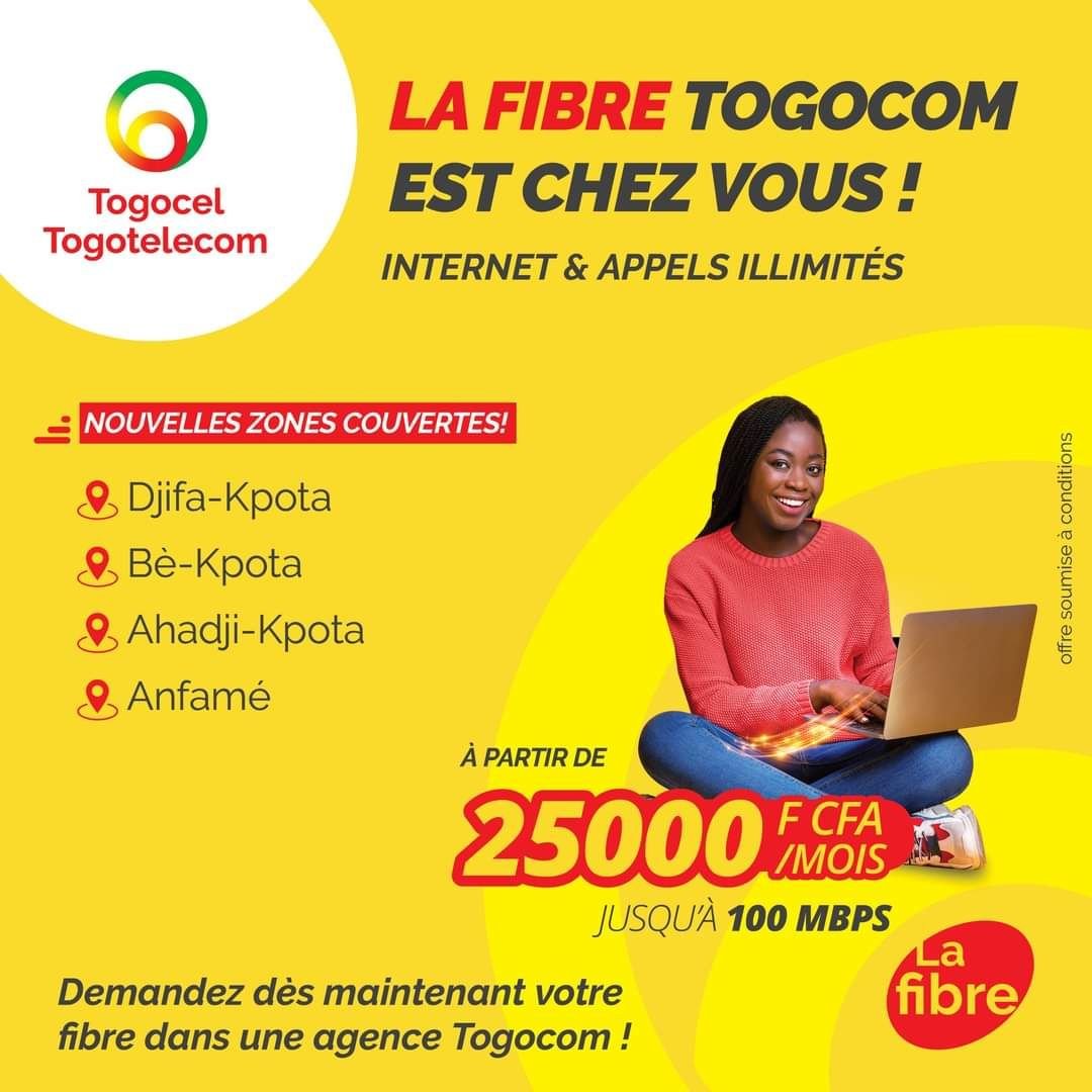 228Events's tweet photo. La FIBRE TOGOCOM jusqu’à 100Mbps est désormais disponible à Djifakpota, Bè Kpota, Ahadji-Kpota, et Anfamé à partir de 25000 fcfa/ mois,
#KulturaMedia #KféMatinal #Togocom #LaFibre #Togocel #TogoTelecom #THD https://t.co/vcgydIx2Mk