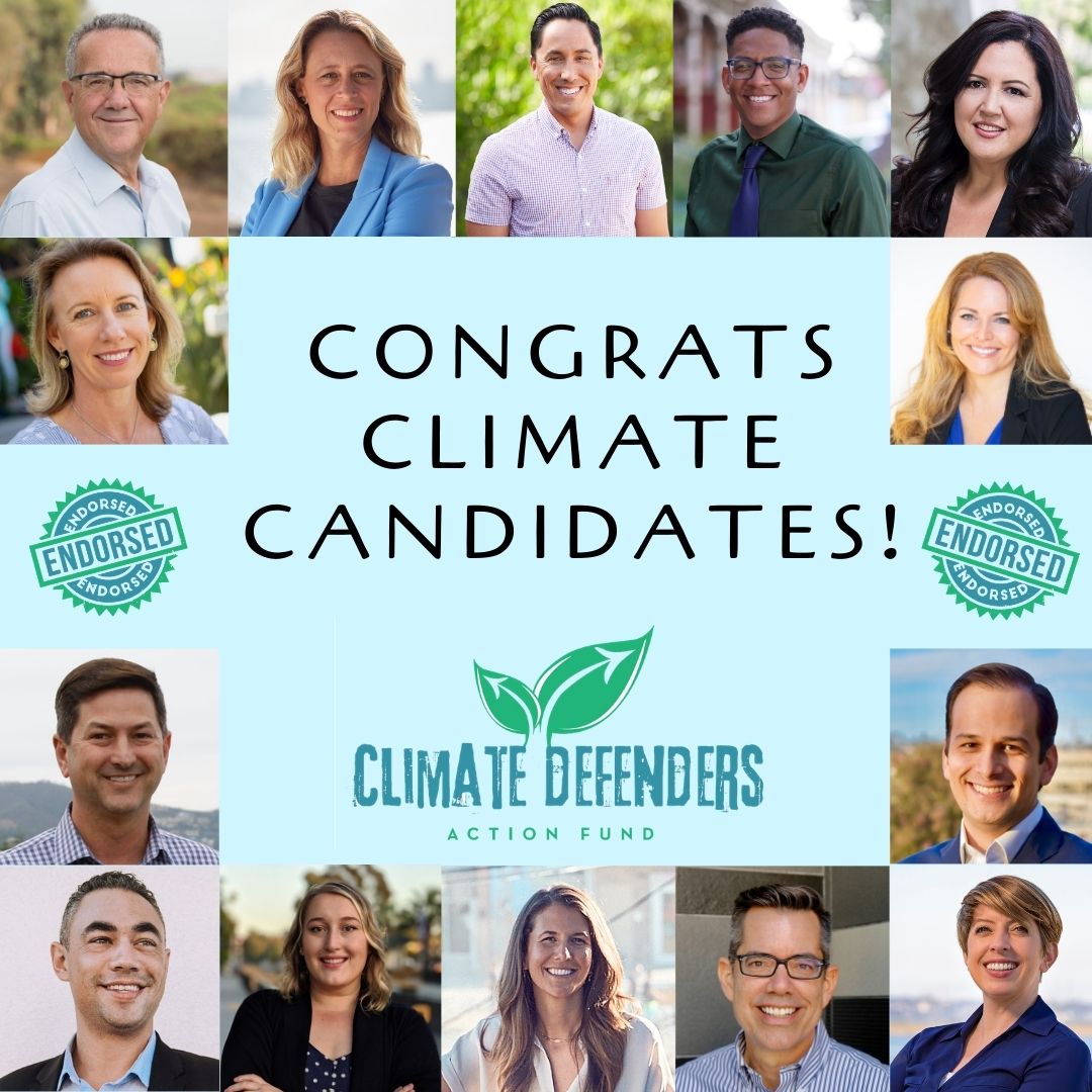 Congratulations to all of these climate candidates! We look forward to working with you to set an example for other cities across the country to follow to achieve effective needed climate action. 🌎  
4/4 

@MarniForSD @Whitburn4SD <a href="/RunWithRaul/">Raul Campillo</a> @seanelo