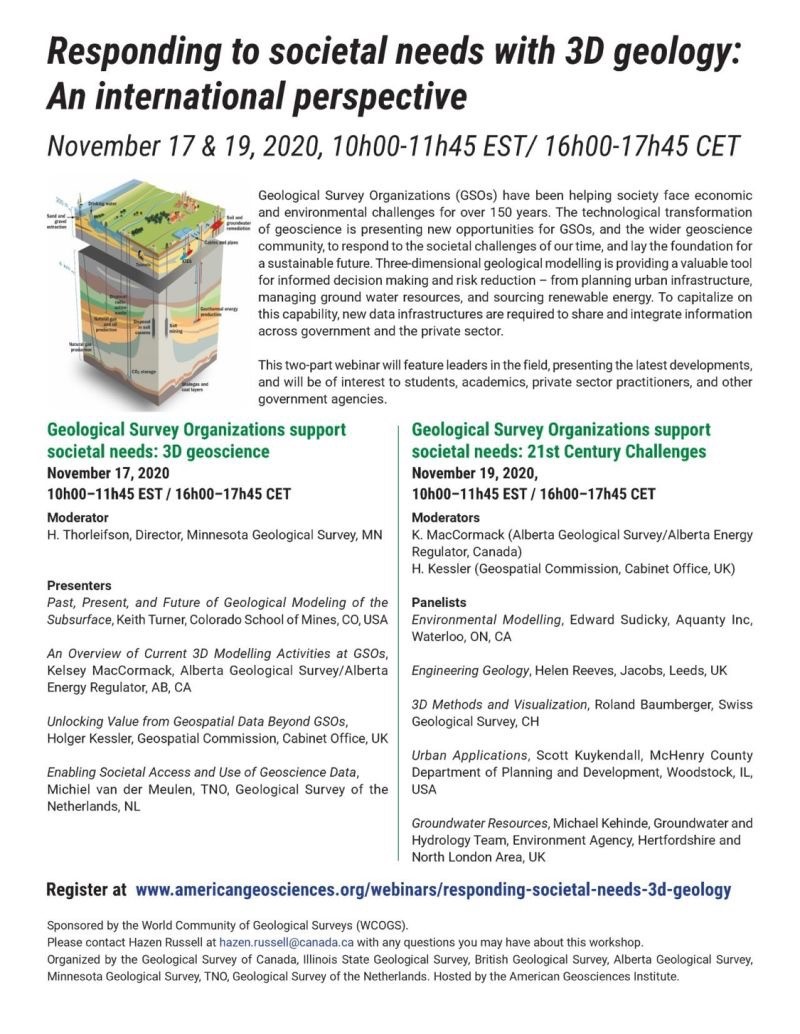 EuroGeoSurveys's tweet photo. Have you registered for the @WCOGS1's webinar on 'Responding to societal needs with 3D geology: An international perspective'? Happening on 17-19 Nov 2020. #geologicalmodelling🌍
Registration link: https://t.co/656nePSIGg
Learn more on #WCOGS1 Newsletter: https://t.co/1ednCS5nHK https://t.co/7TwNlg5gZZ