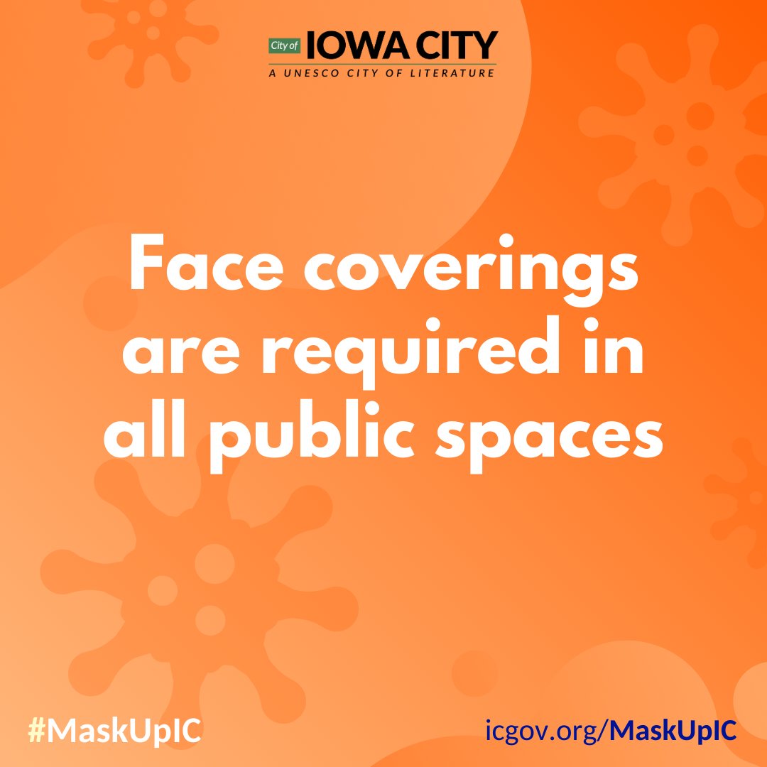 CityOfIowaCity's tweet photo. COVID-19 is spreading faster than ever throughout Iowa and the US, so our face covering order has been extended. Read it all here, and make sure to #MaskUpIC https://t.co/ZIlxoP44WN https://t.co/rdfcKuOMLN