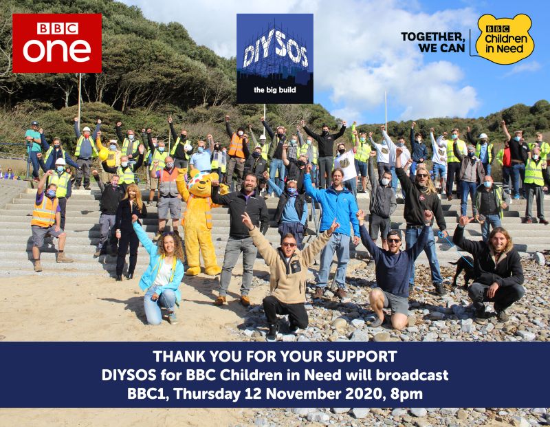 Think_Mobility's tweet photo. We were so pleased to support @DIYSOS as they built the world's first all-inclusive surf centre in Caswell Bay. Watch the episode tonight, 12 Nov pm BBC One.... sneak preview below... https://t.co/7N7N9VPsKK