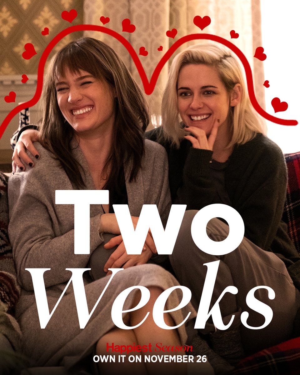 2 WEEKS TO GO! The countdown begins. 🗓️ 
Clear your calendars, put the turkey in the oven, come out and meet the family in <a href="/HappiestSeason/">Happiest Season on Hulu</a>, available to rent or buy November 26th. 🎁