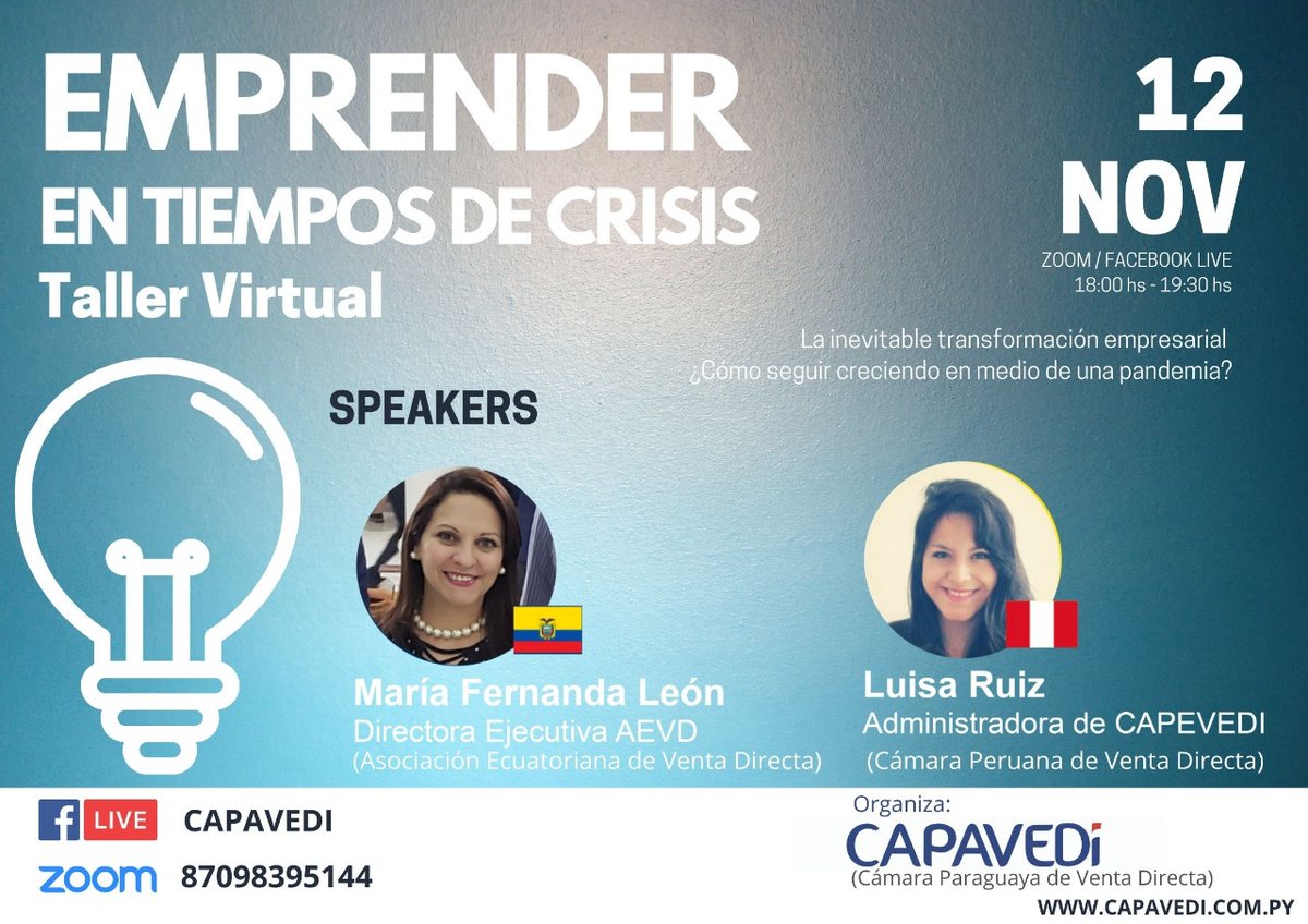 aevdecuador's tweet photo. HOY - La inevitable transformación empresarial.
¿Cómo seguir creciendo en medio de una pandemia?
Participa a través de:
Facebook Live: https://t.co/VJ6aUZQZv7
ZOOM: https://t.co/ohTJhDUv0I
#ventadirecta #ventadirectaec #aevd https://t.co/dSvv4GDAoJ