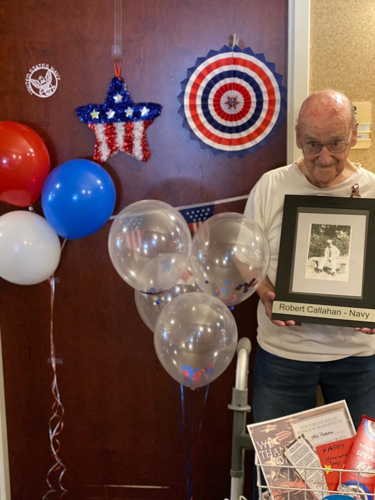 CobblestoneCHC's tweet photo. Our Life Enrichment team helped celebrate our amazing heroes for Veterans Day by decorating their doors, providing them with treats, and a certificate thanking them for their services! #TrilogyLiving #VeteransDay https://t.co/n3ziS2yNp7