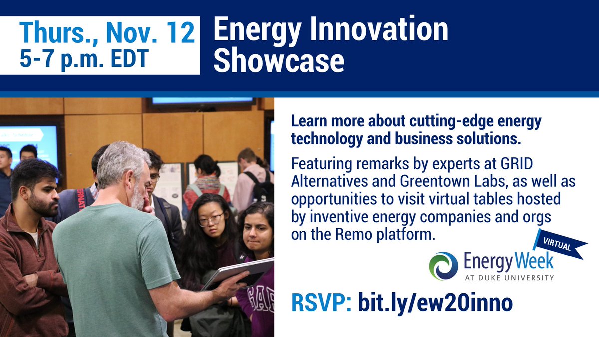 GreentownLabs's tweet photo. Wondering what’s next in energy? Come find out. The Nov. 12 Energy Innovation Showcase will feature @BlocPower, @cltjoules, @dynamhex, Greentown, @GRID, @infinitecooling, @sjcleanenergy, @yottaenergy, + others! https://t.co/2dOLGDJ6mN #EnergyWeekatDuke https://t.co/tJybBQCth4