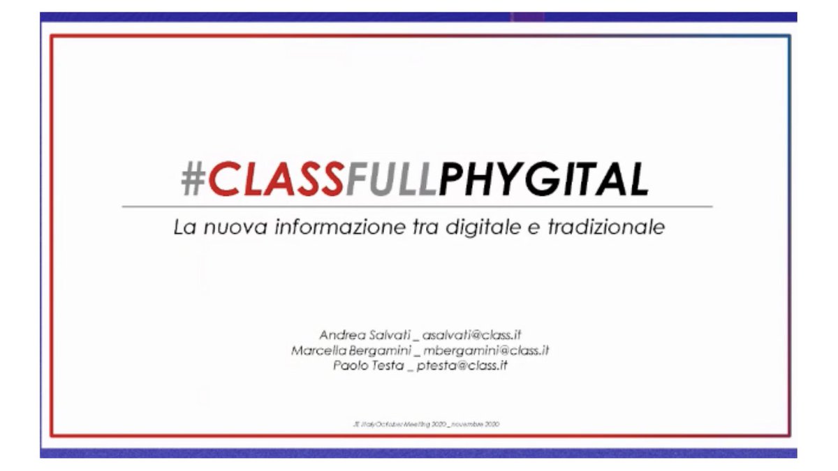 Andrea Salvati ci presenta i due speaker del workshop #CLASS_Class Editori FULL PHYGITAL:
Marcella Bergamini e Paolo Testa, responsabili Marketing di #ClassEditori

<a href="/IABItalia/">IAB Italia</a>
#IABForum #IABForum2020 #WelcomeToMetaverse