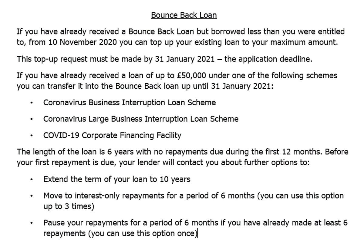 Zgroup_London's tweet photo. Coronavirus (COVID-19) Bounce Back Loan update:
There are new options available to top up existing loans, extend the loan period, make interest-only repayments, or pause repayments.
#GovernmentGuidance #Zgroup https://t.co/NsUUhN291E
