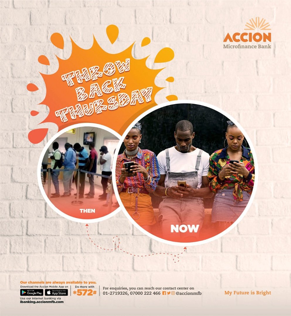 AccionMfb's tweet photo. Remember the days you had to stand in line at the bank?
Banking has been made easier for you!
Download the Accion MfB Mobile App from the Google or IOS store, dial *572# or visit ibanking.accionmfb. com to perfom all your banking transactions
#AccionMfB
#ThrowbackMotivation https://t.co/us0L4X8aGF