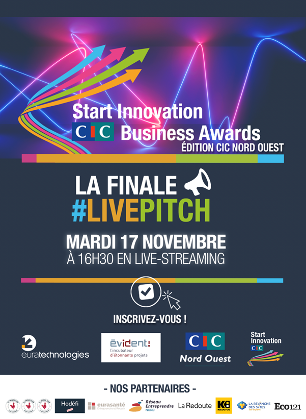[AWARDS] 🏆 Rdv le 17 novembre à 16h30 pour participer à nos côtés au Business Awards du CIC Nord Ouest 2020. Nous aurons la lourde tâche de départager les 12 #startup finalistes qui pitcheront en live ! Live streaming via le lien suivant : buff.ly/3nmPWAl #innovation