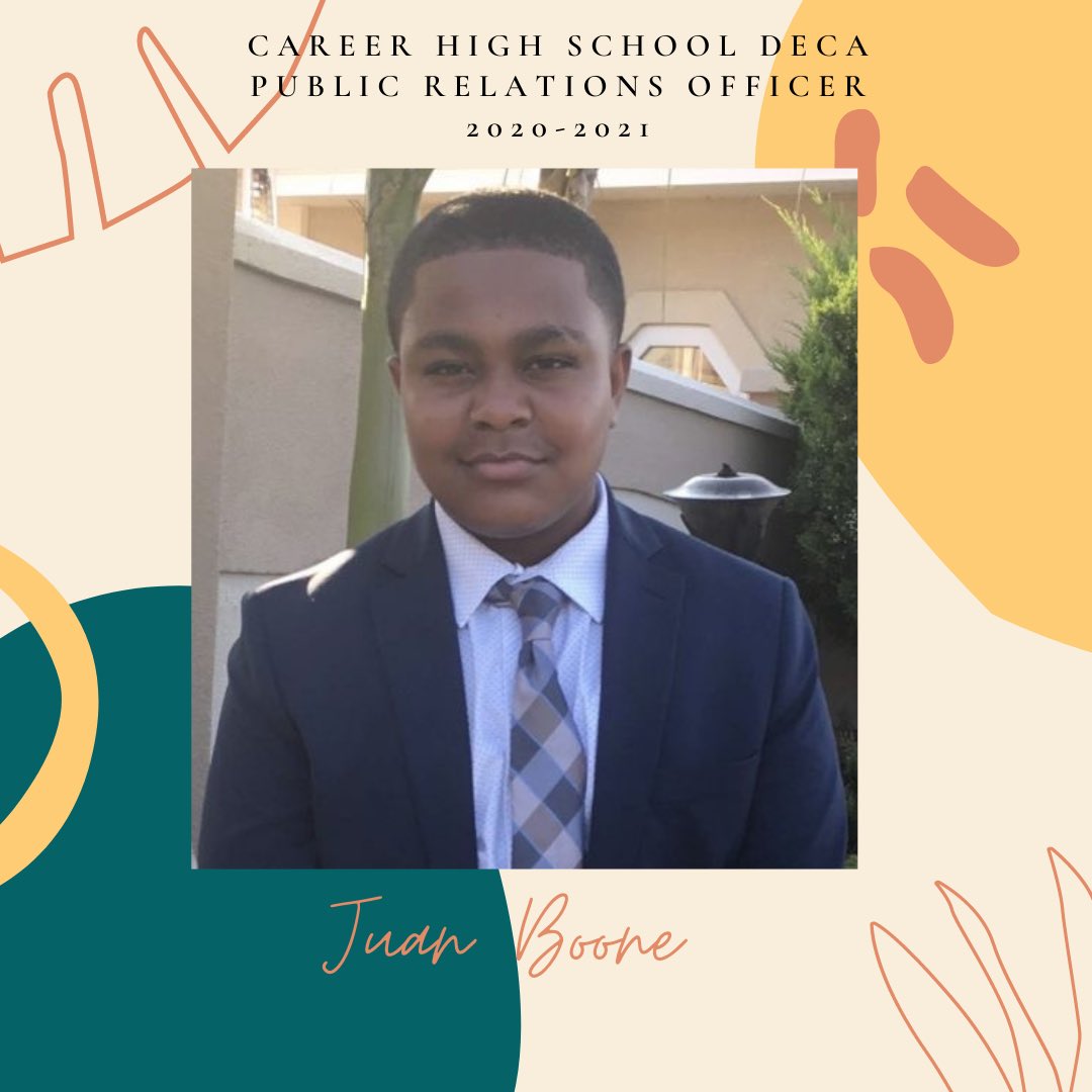 CareerDeca's tweet photo. Meet our Public Relations Officer 2020-2021, Juan Boone # CareerDECA! https://t.co/f7jVfhZuhz