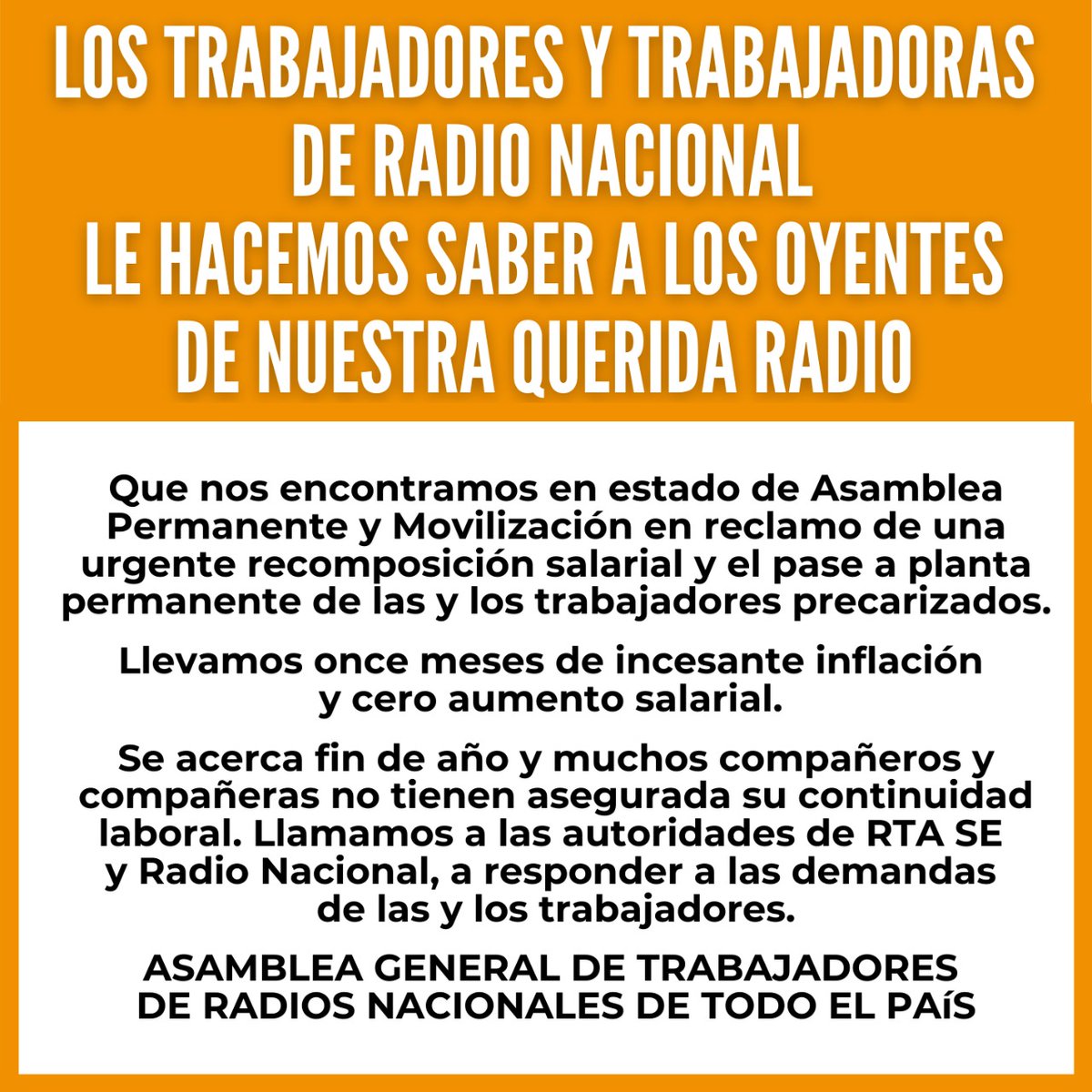 DiegoFilloy1's tweet photo. Basta, aumento salarial YA! #NoALaParitariaCero #PaseAPlanta #RadioNacional https://t.co/KS0d69lHqc
