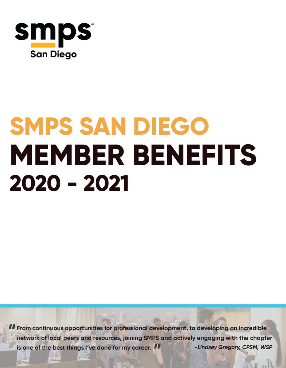OnTargetLLC's tweet photo. Check out the new SMPS San Diego Member Benefits Brochure. Get the most of your membership. Get involved to help us reach our SMPS—Society for Marketing Professional Services vision of Business transformed through marketing leadership! Download it here: https://t.co/3IMgsXxSX8 https://t.co/OeM5OqHKJX